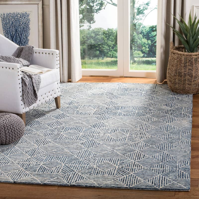 SAFAVIEH Handmade Abstract Harmanna Modern Wool Rug - 6' Square - Blue/Ivory