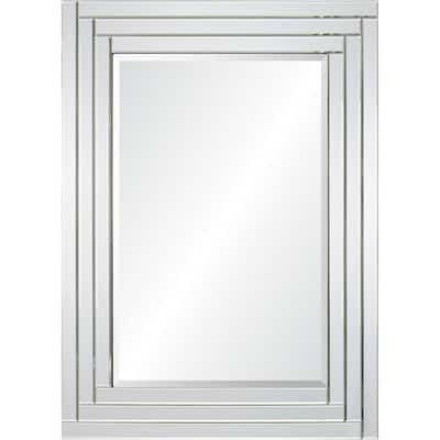 36" Clear Beveled Step Framed Rectangular Wall Mirror