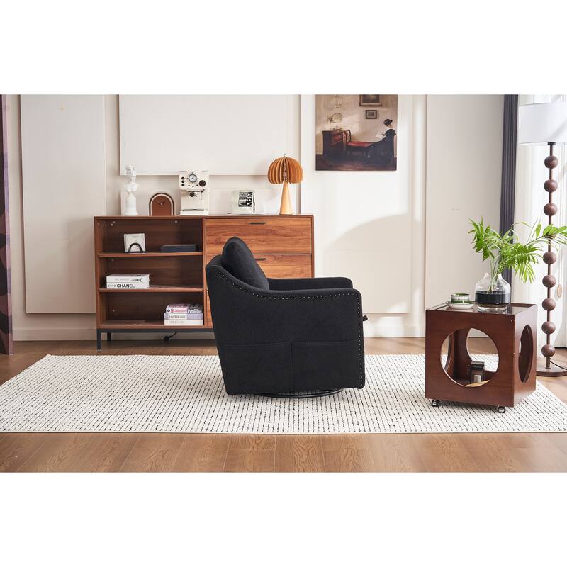 GDFStudio - Liam Modern 360° Swivel Linen Accent Chair with Rivet Detailing