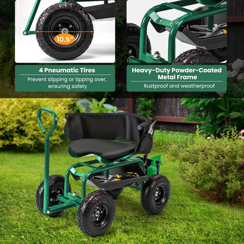 Costway Rolling Garden Cart Height Adjustable Scooter with Swivel Seat - See Details