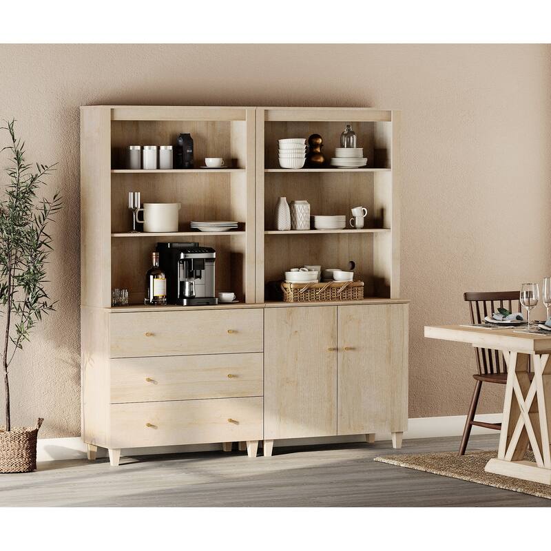 71" Tall Pantry Cabinet Set of 2, Modern Kitchen Storage Pantry with Drawers and Doors, Modular Storage Cabinets for Dining Room