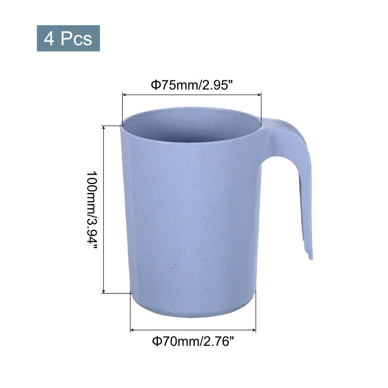 4Pcs Wheat Straw Cups, Unbreakable Reusable Water Tumbler with Handle - Blue