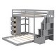 preview thumbnail 13 of 30, Twin Over Full Bunk Bed with 3-Layer Shelves, Drawers, Storage Stairs, Space-Saving, Multi-Functional Design, Grey