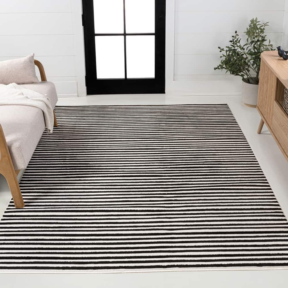 JONATHAN Y Maribo Minimalist Scandi Striped Navy/ivory Area Rug
