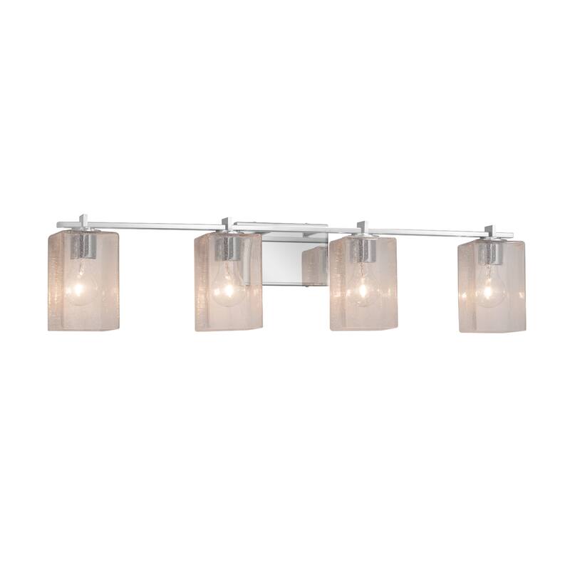 Justice Design Fusion Era 4-light Polished Chrome Bath Bar, Seeded Square w/ Flat Rim Shade