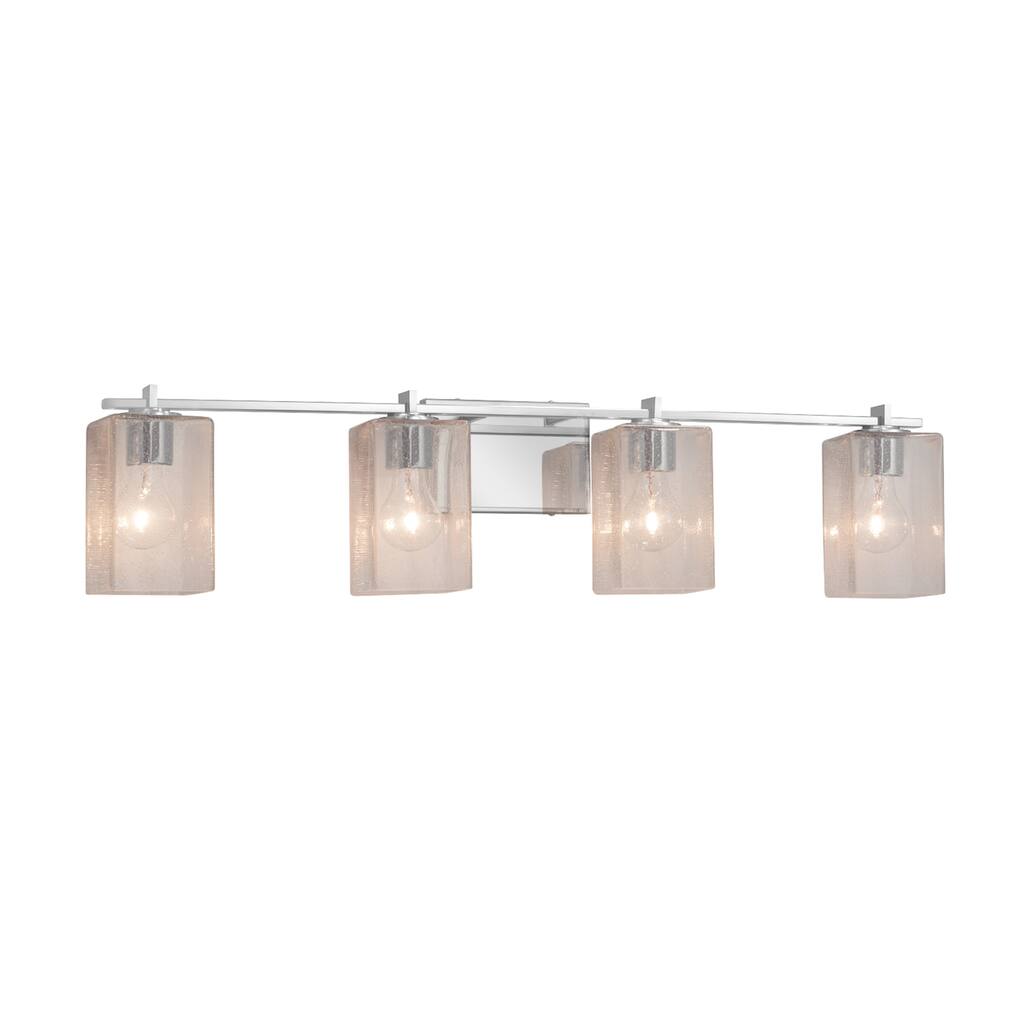 Justice Design Fusion Era 4-light Polished Chrome Bath Bar, Seeded Square w/ Flat Rim Shade