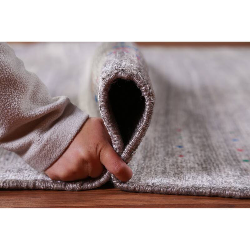 Hand Knotted Oriental Viscose Silk Carpet Tribal Stripe Greys & Charcoal Gabbeh Area Rug - 9' 9'' X 8' 0''