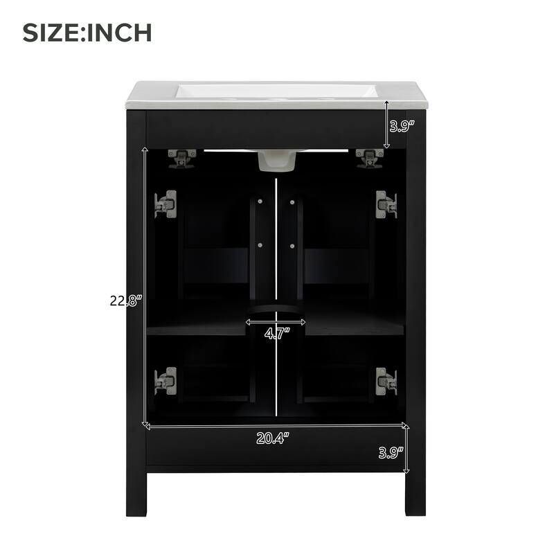 Bathroom Vanity Compact Freestanding Adjustable Cabinet with Door Storage Racks, Flip Down Drawer and Golden Handles