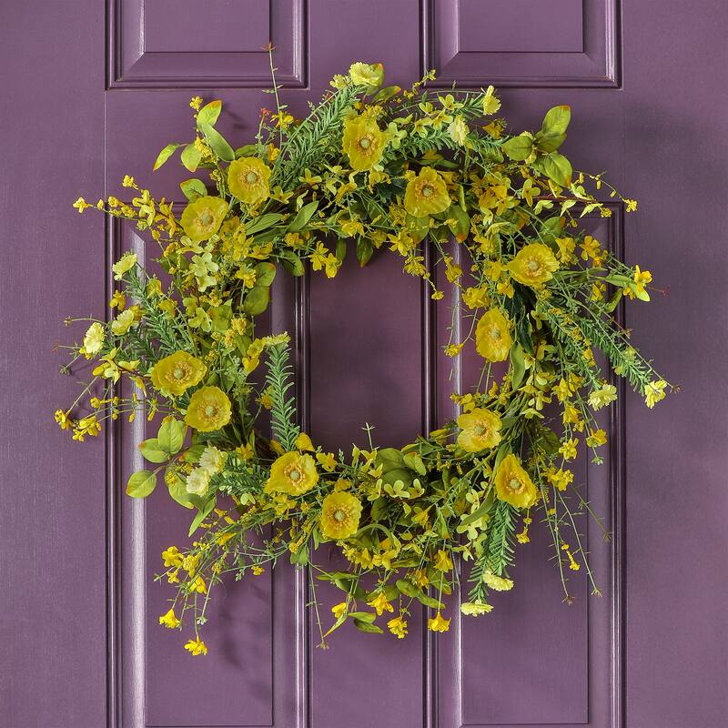 24" Spring Poppy/Forsythia Wreath