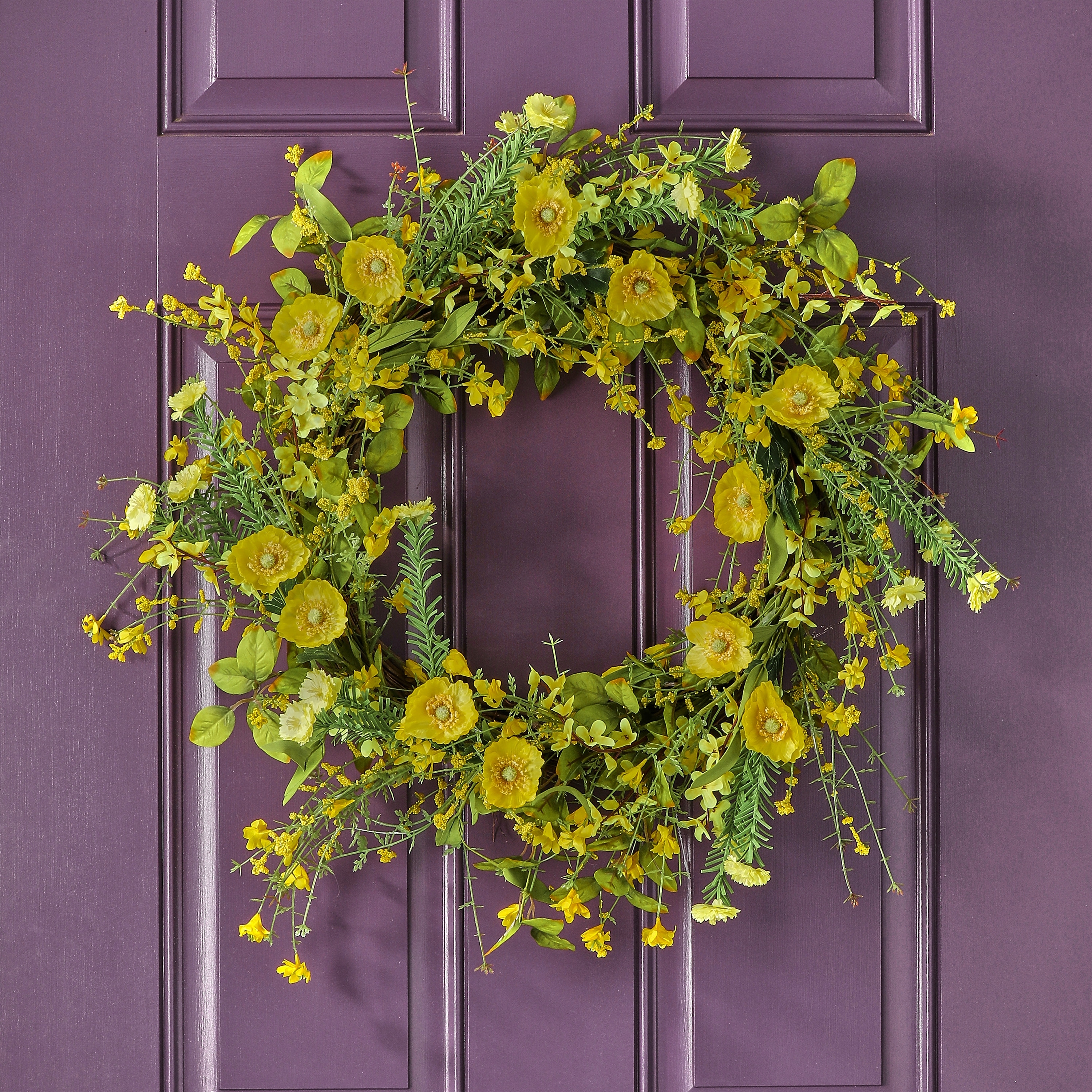 24" Spring Poppy/Forsythia Wreath