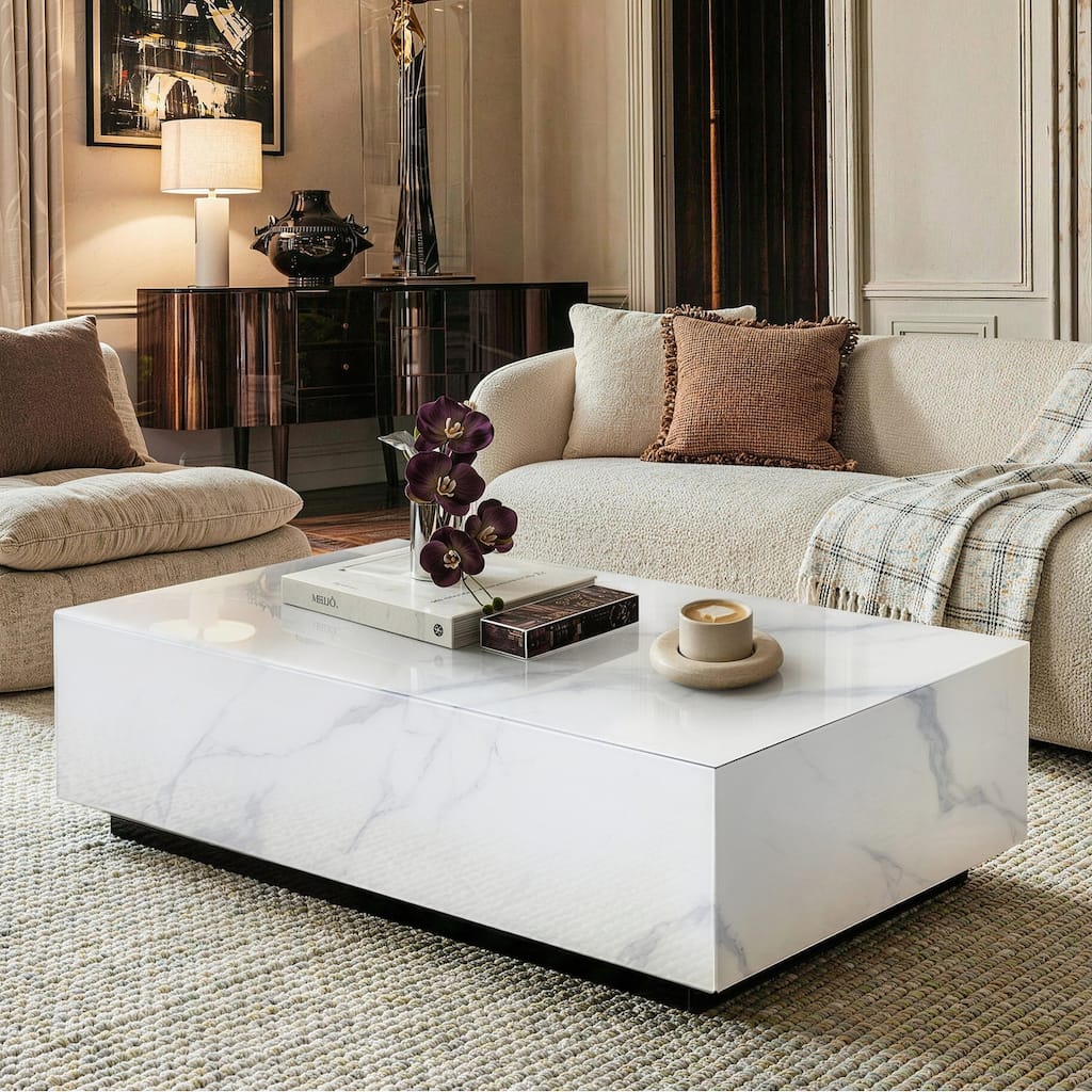 Faux Marble Solid Block Rectangular Coffee Table