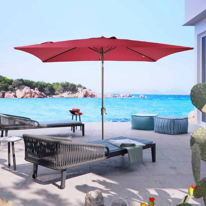 10' x 6.5' Patio Rectangular Market Umbrella with Crank and Tilt - Dark Red