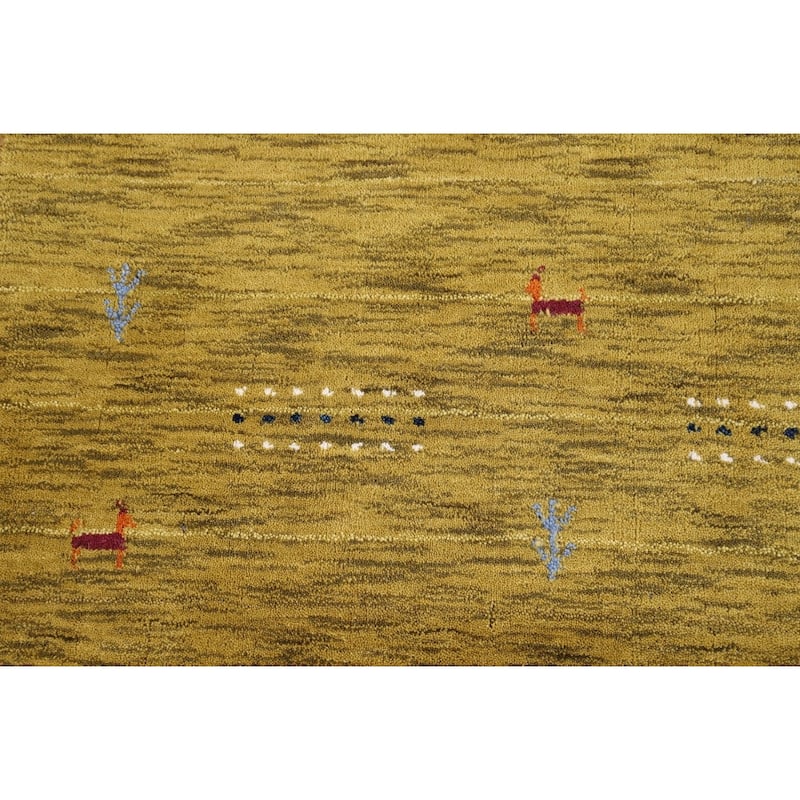 Lime Green Gabbeh Indian Accent Rug Handmade Wool Carpet - 3'1" x 4'11"