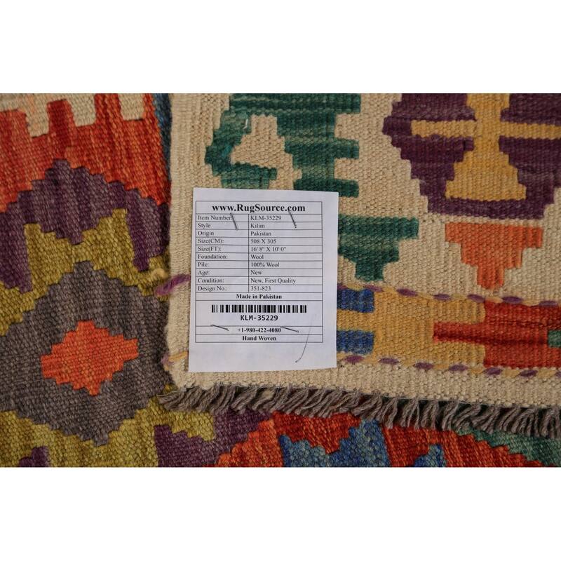 Kilim Oriental Large Rug Hand-Woven Wool Carpet - 10'0"x 16'8"
