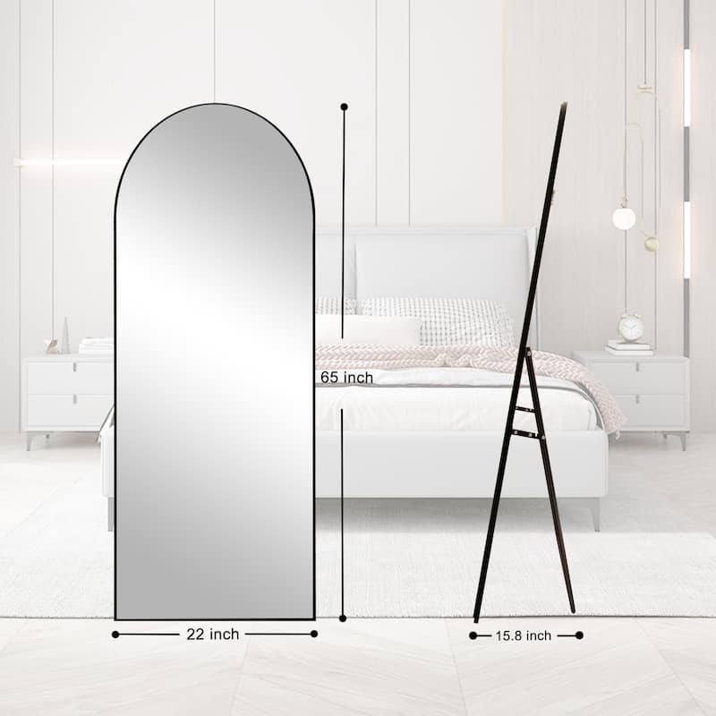 Classic Wood Arched Full Length Mirror with Stand, Floor Mirror