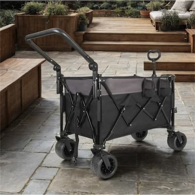 Push-Pull Folding Wagon Cart w/ Rotating Handle,360°All-Terrain Wheels