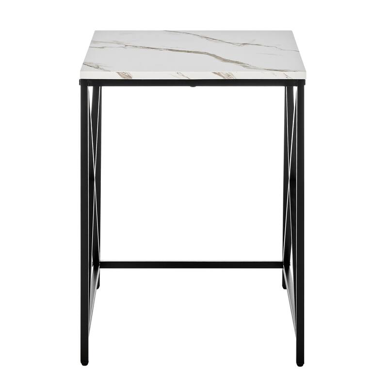 Modern Square Marble Finish Veneer Top Black Metal Frame Nesting End Tables - Set of 2