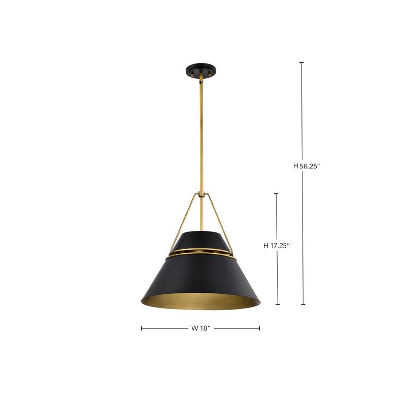 Adina 3 Light Large Pendant - Matte Black and Natural Brass Finish