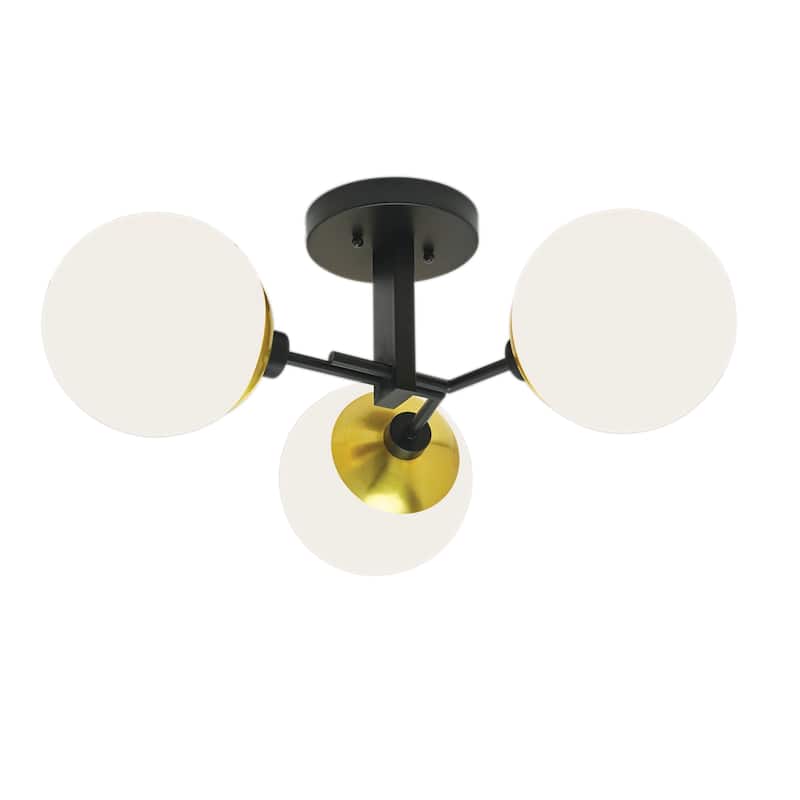 Triple Play Semi-Flush Mount Light - Polished Nickel - Matte Black