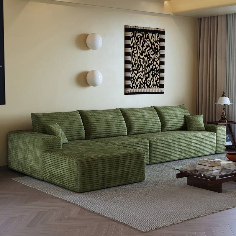 L-Shape Modular Sectional Sofa with Chaise Lounge, Oversized Corduroy Upholstered Cloud Couch, Corner Sofa with Deep Seat