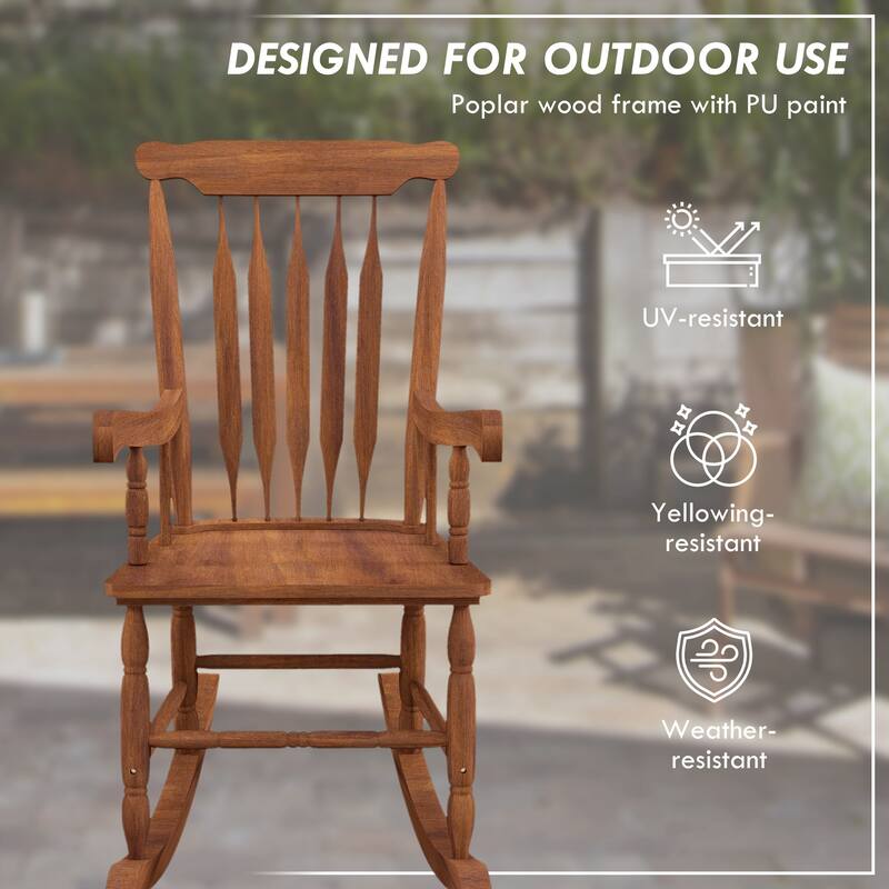 Outsunny Outdoor Wood Rocking Chair, 350 lbs. Porch Rocker with High Back for Garden, Patio, Balcony