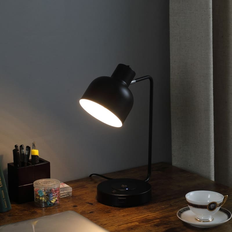 15.25"In Black Adjustable Student Desk Task Table Lamp W/ Charging Usb Port Station
