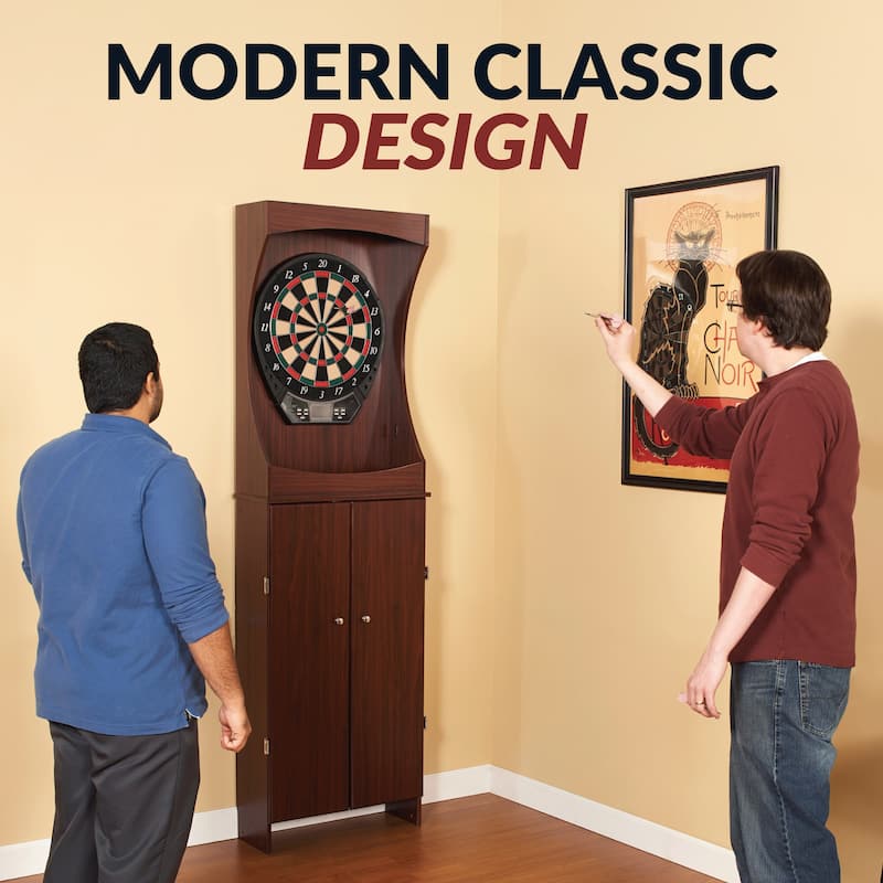 Hathaway Outlaw Electronic Dartboard and 81-in Free-Standing Cabinet - Cherry Finish