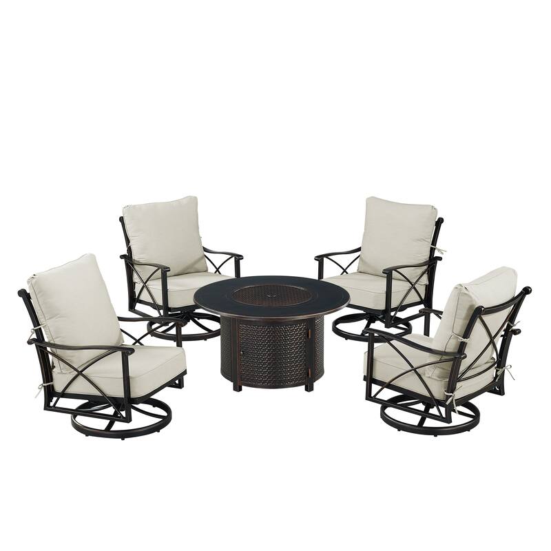 Black Aluminum Fire Table Set with Four Club Chairs