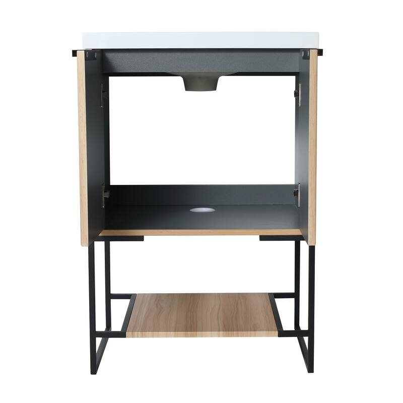 24" FreeStanding Bathroom Vanity with Sink,Floor Stand Bathroom Vanity with Soft Close Door and Open Shelf