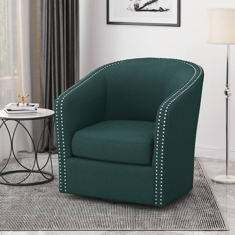 Linen Swivel Chair With Iron Legs - Green