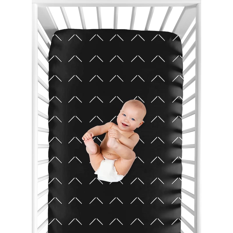Black and White Boho Arrow Boy Girl Fitted Crib Sheet - Bohemian Tribal Southwest Chevron Geometric Herringbone Neutral Woodland