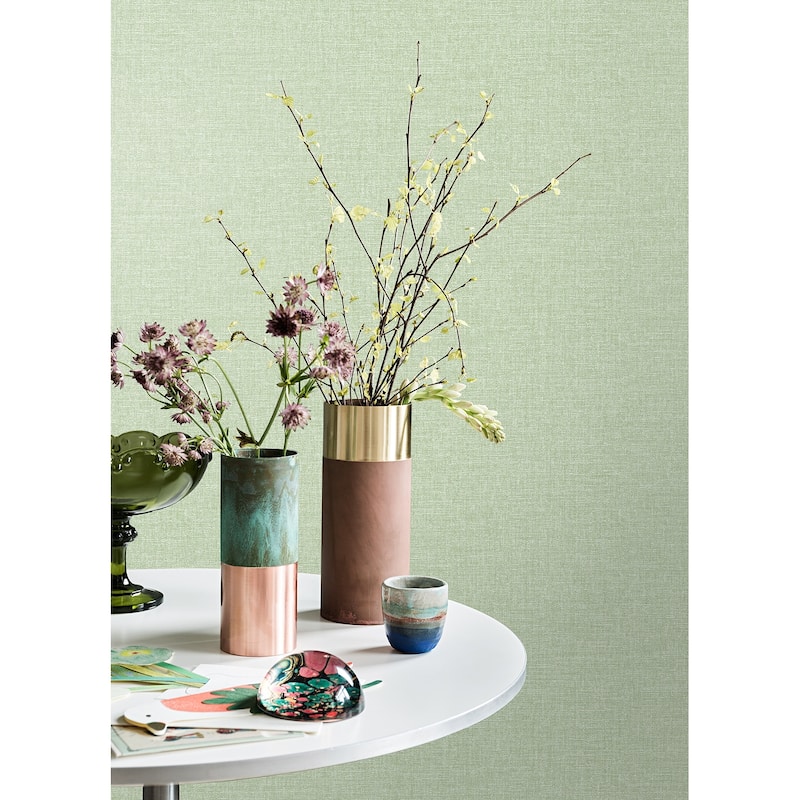 Brewster Glen Sage Linen Wallpaper