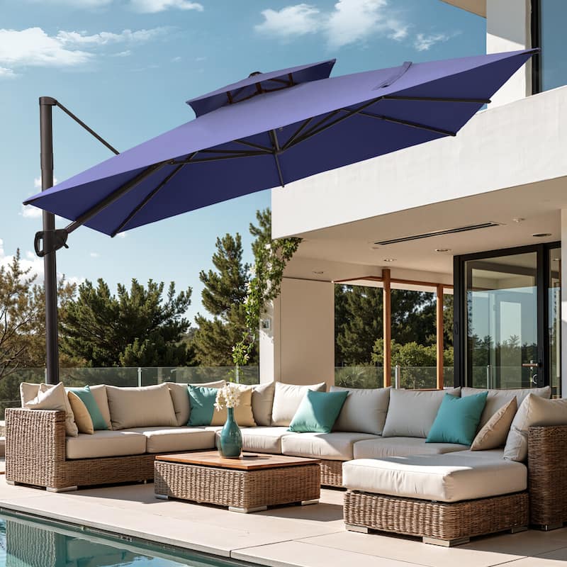 Pellebant Outdoor Patio Cantilever Offset Umbrella 11 ft Double Top with Base