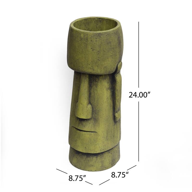 Outdoor stone statue planter with drainage hole, suitable for garden and patio.