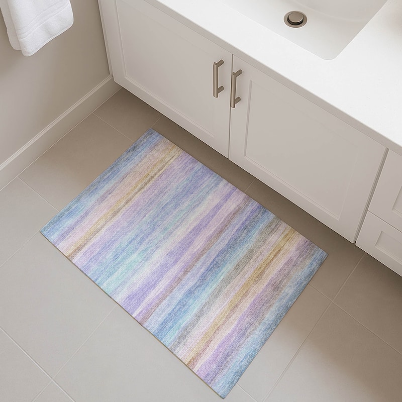 Premium Washable Super Soft Modern Stripe Mayfield Rug - Lavender - 1'8" x 2'6"