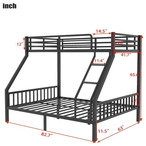 Modern Full XL Over Queen Size Metal Frame Bunk Bed with Ladder and Slats Support, Black