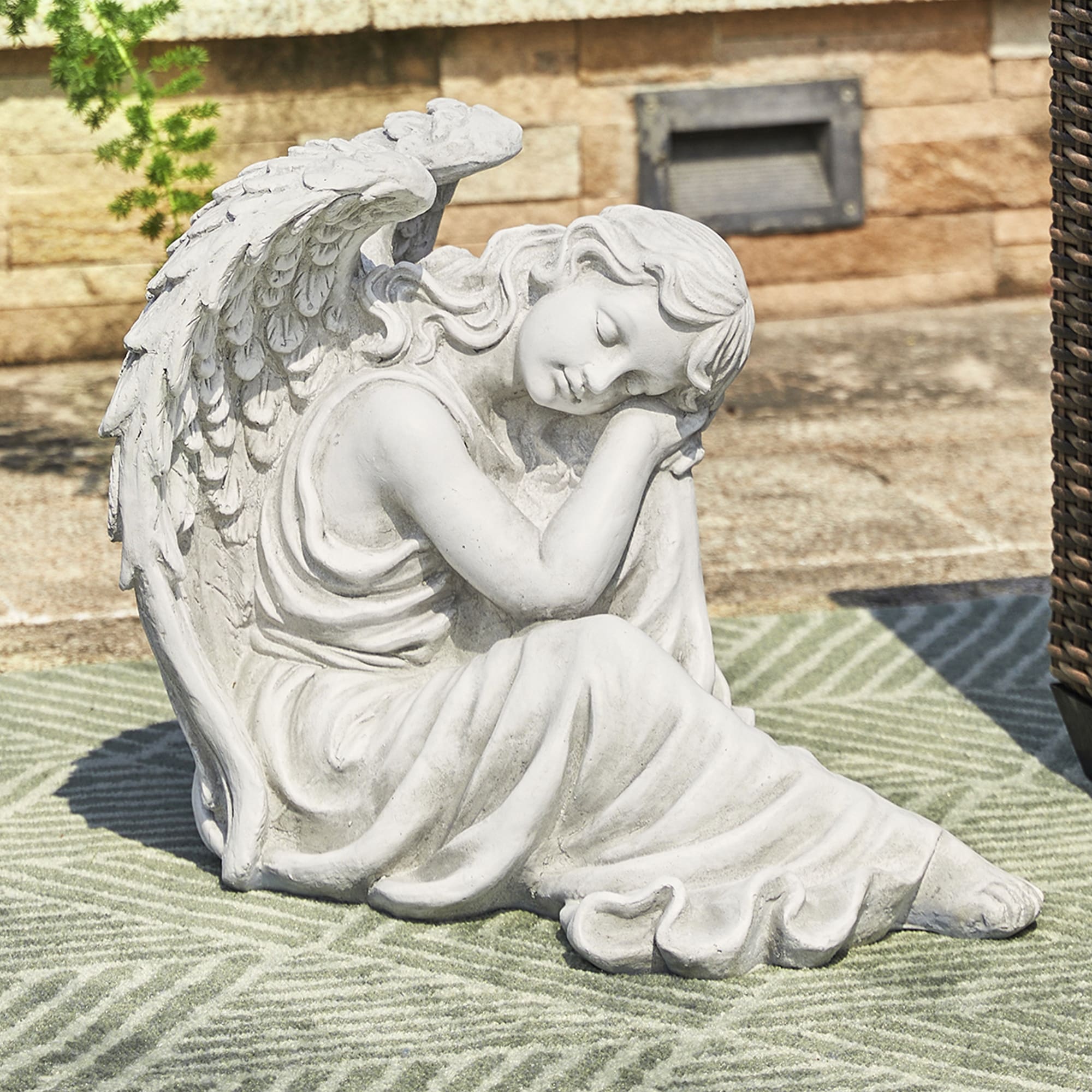 Glitzhome 18"L MgO Sleeping Angel Statue Outdoor Garden Memorail Sculpture