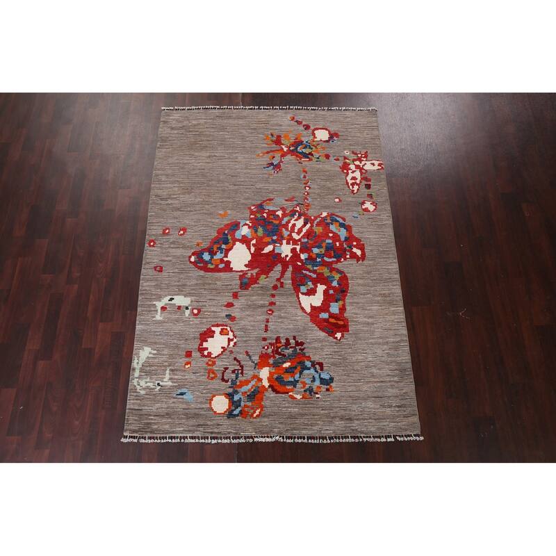 Vegetable Dye Contemporary Abstract Area Rug Hand-knotted Wool Carpet - 5'5" x 7'11"