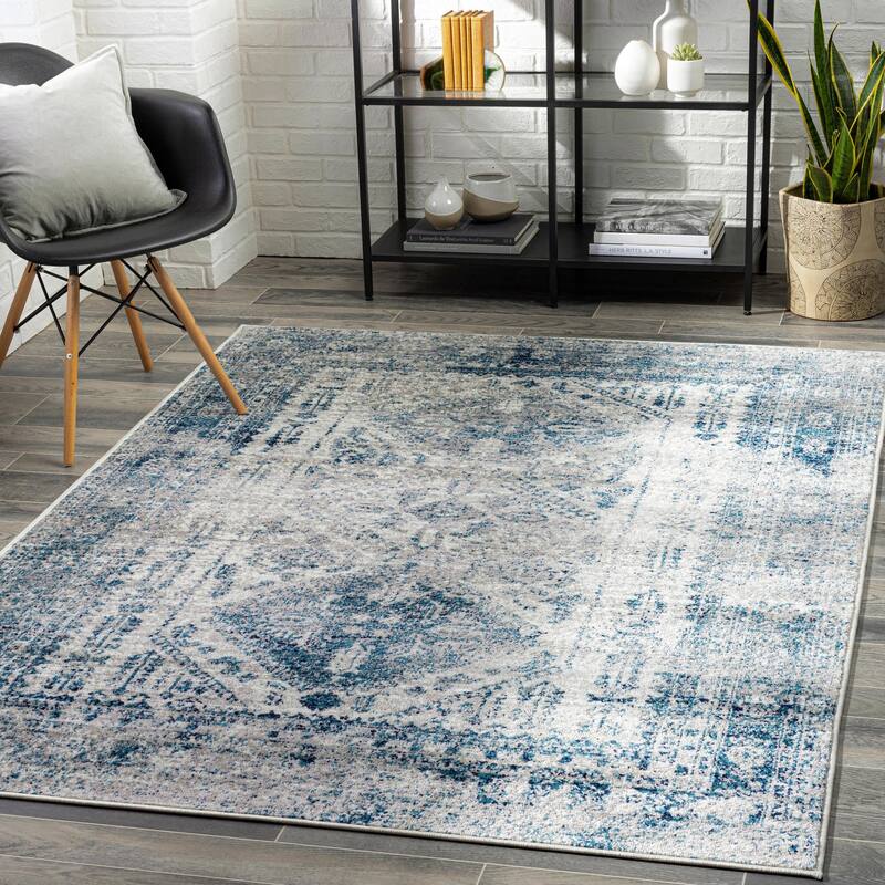 Livabliss Monte Carlo Updated Traditional Medallion Area Rug - Sky Blue - 8' 10" x 12'