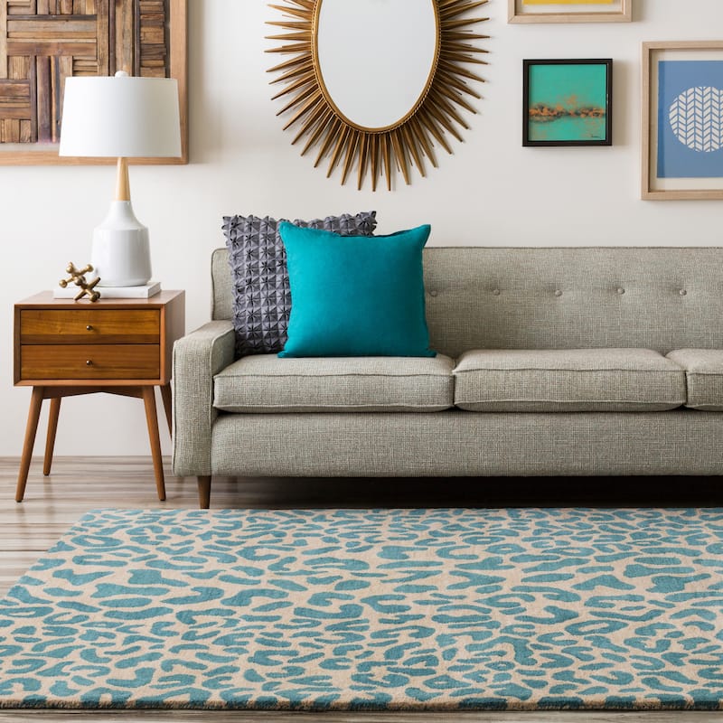 Silver Orchid Michel Hand-tufted Jungle Animal Print Wool Area Rug - Teal - 6' x 9' - Rectangle