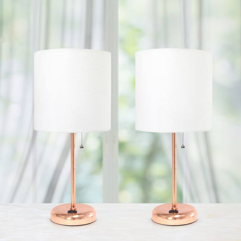 19.5 in. Rose Gold Finish Table Lamp with White Shade, Desk Lamp for Writing and Computer Desks, Set of 2