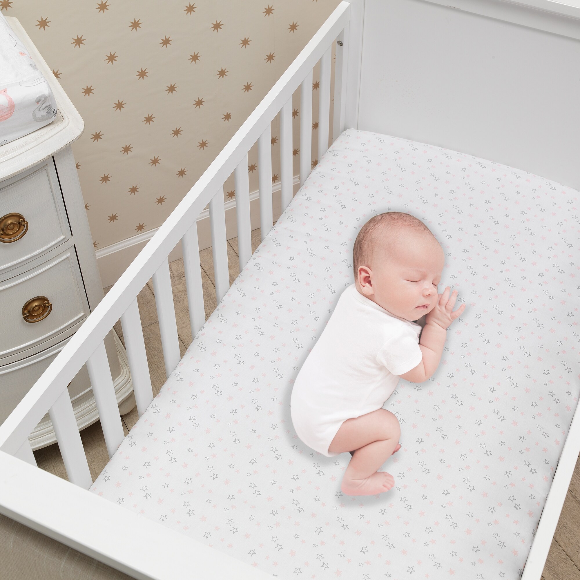 Lambs Ivy Signature Swan Princess Pink/Gray Cotton Star Baby