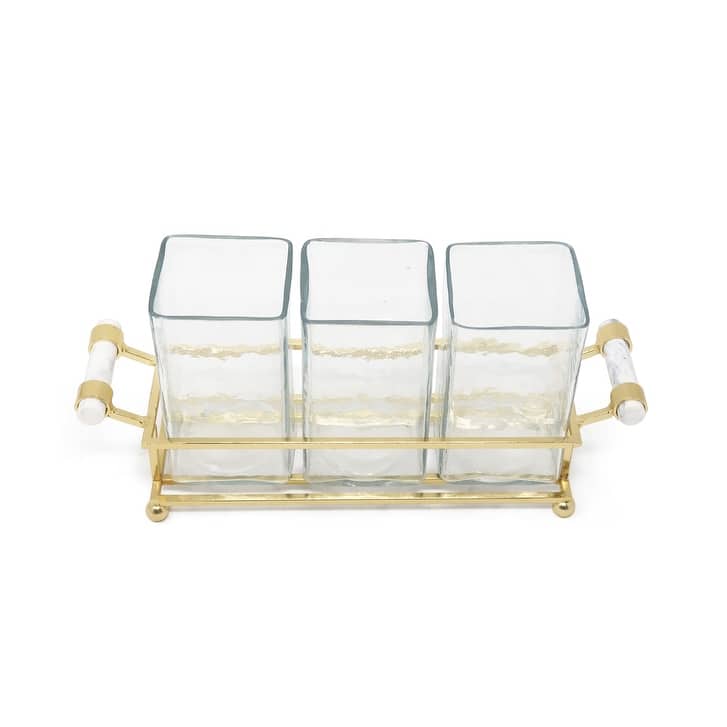 Cutlery Holder with Silver Frame and Cylinder Handles - 12.6"L
