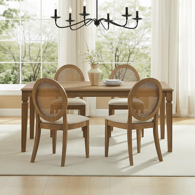 Katia 5Pc Dining Table Set For 4 Cane-Back Upholstered Chairs