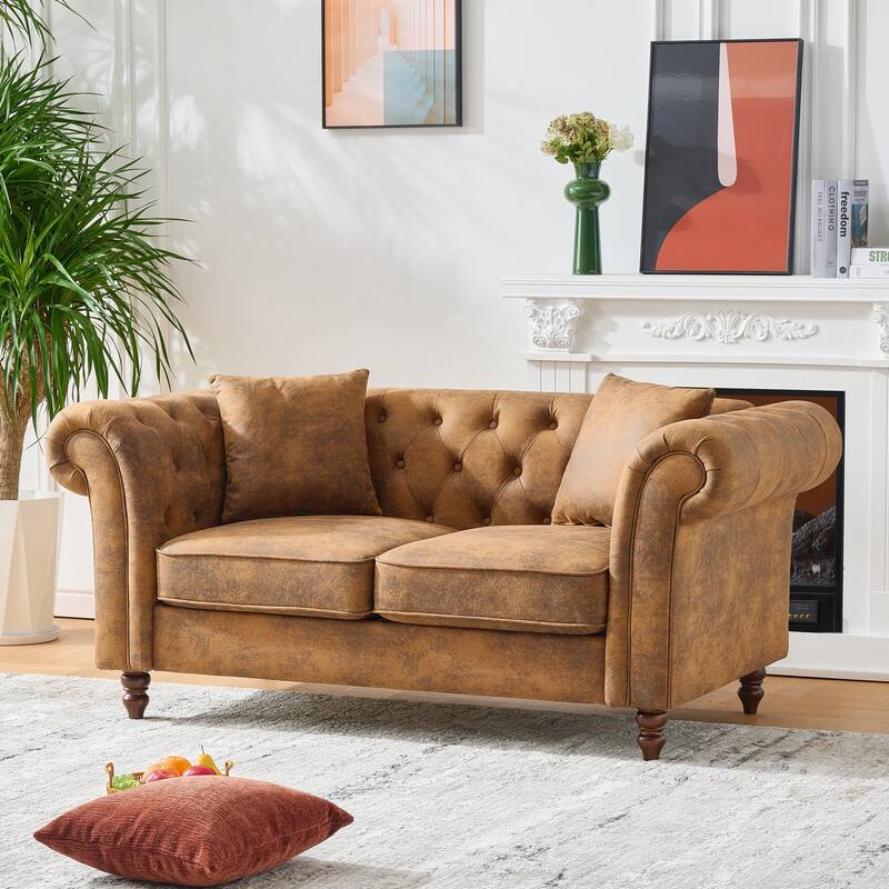 66"Tech Fabric Sofa,High-Tech Fabric Roll Armrest Sofa,Upholstered Mid Century Modern Couch,2 Seater Couch