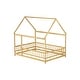 preview thumbnail 32 of 127, Wood Toddler House Bed with Roof Frame and Safety Guardrails Montessori Floor Bed without Slats No Door Houseshaped Platform Bed