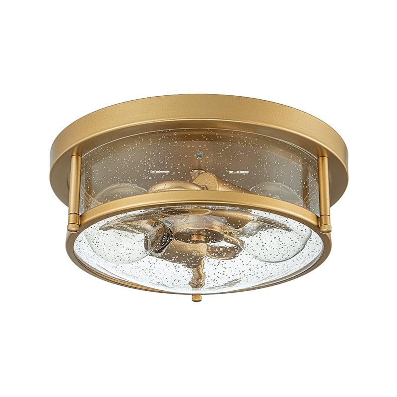Farmhouse Black Round Seeded Glass Drum Semi Flush Ceiling Light -12in
