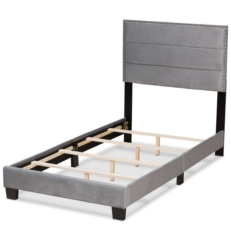 Tamira Contemporary Glam Velvet Fabric Twin Size Panel Bed