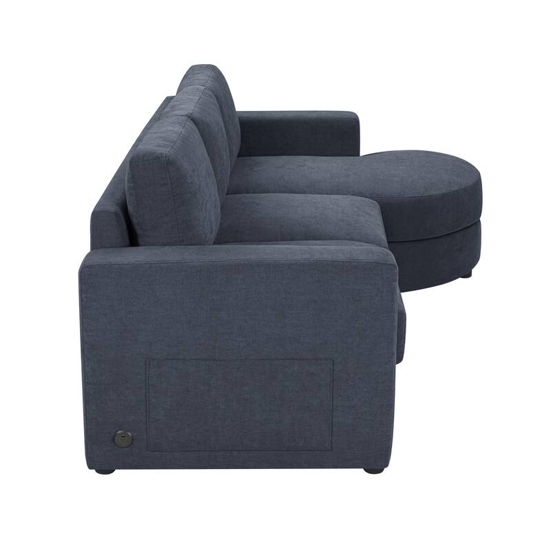 Living Room Chenille L-Shaped Sectional Sofa Set with Curved Chaise Lounge, USB Ports and Side Storage Pockets