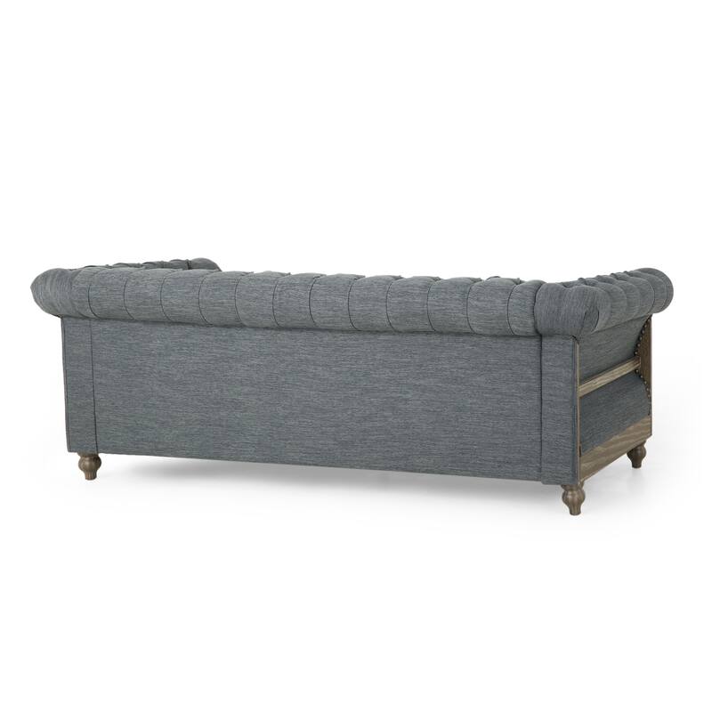 3-Seat Sofa with Retro Wood Legs, Tufted Upholstery - Durable Design
